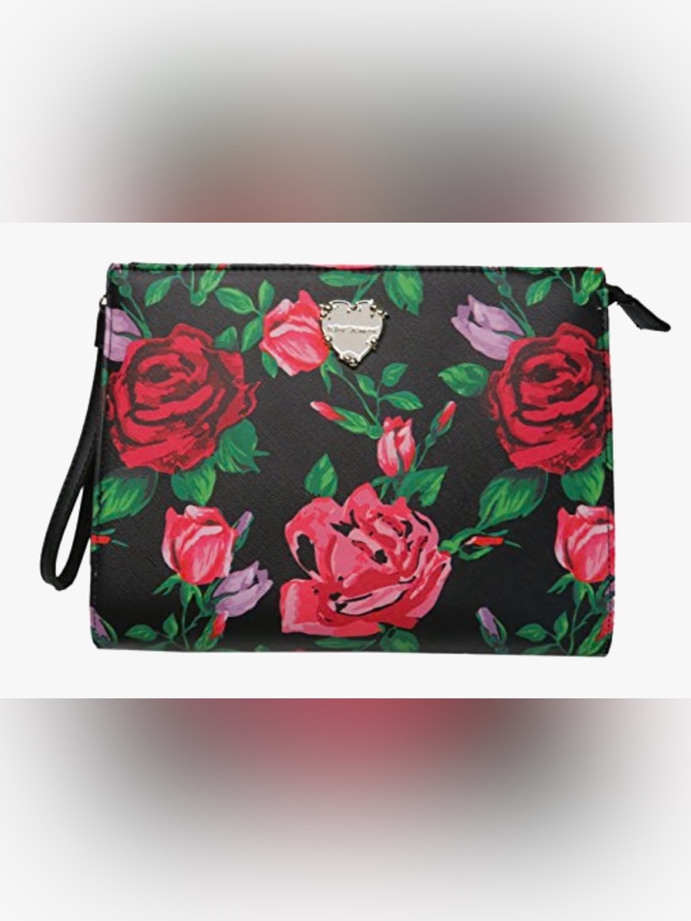 NWOT BETSEY JOHNSON WOMEN'S COSMETIC WRISTLET, BLACK/FLORAL